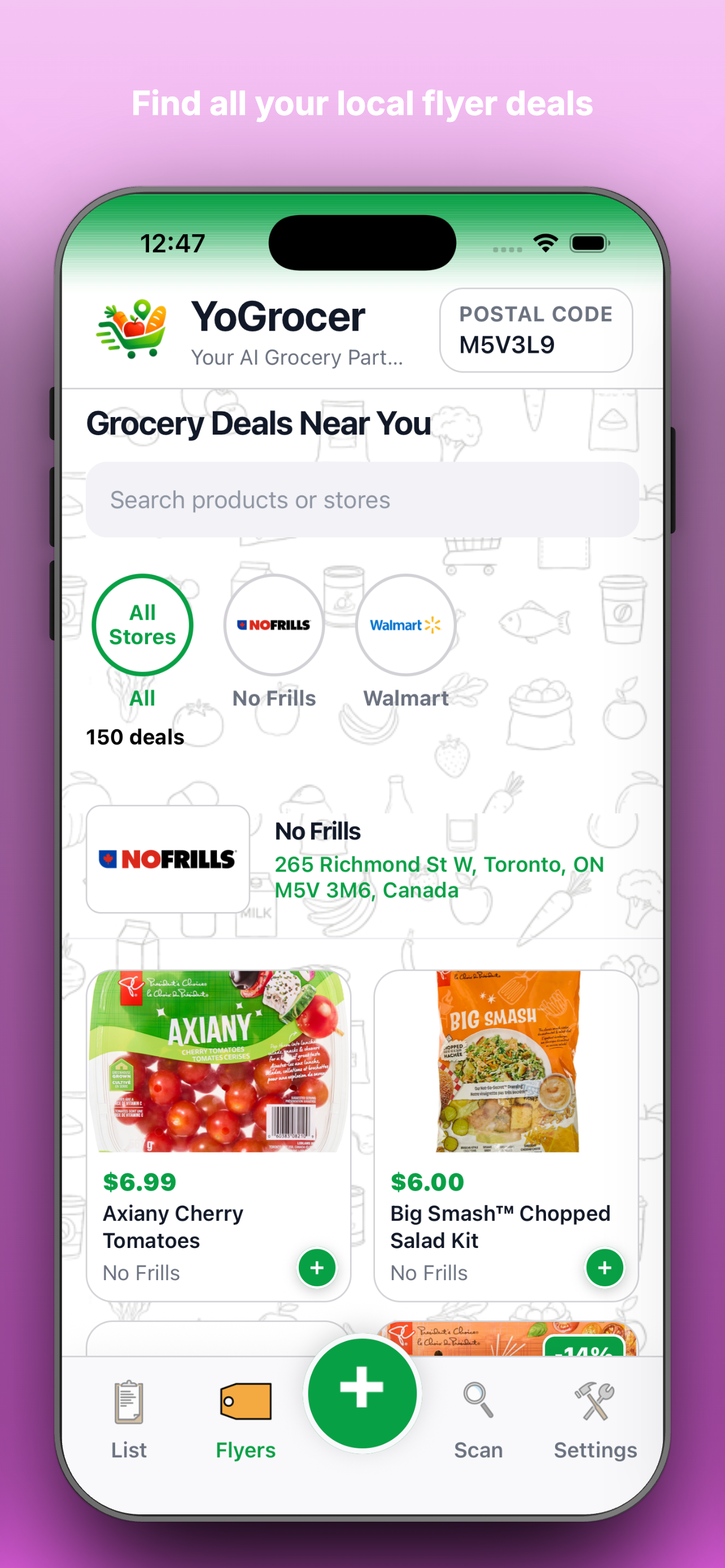 YoGrocer home screen with smart savings and grocery list